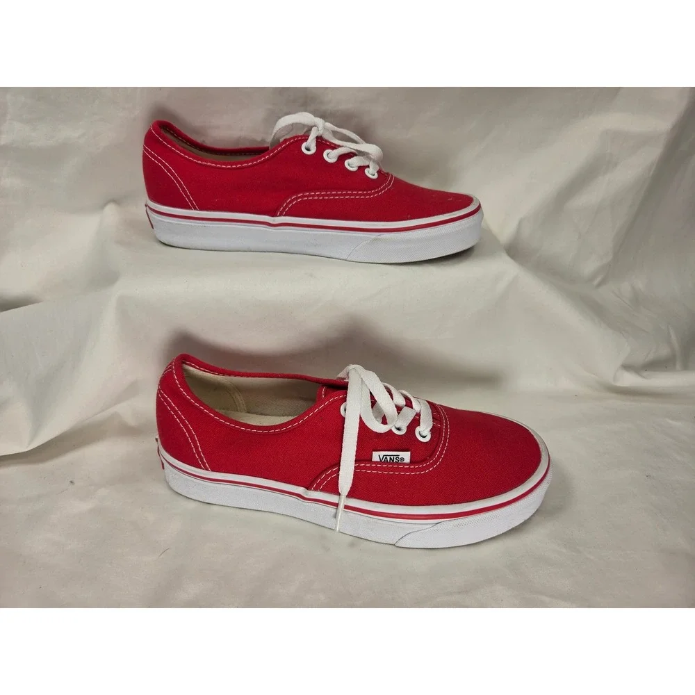 Authentic Original Red White VANS LowTop Canvas Shoe Men 5 Women 6.5 UK 4 EUC